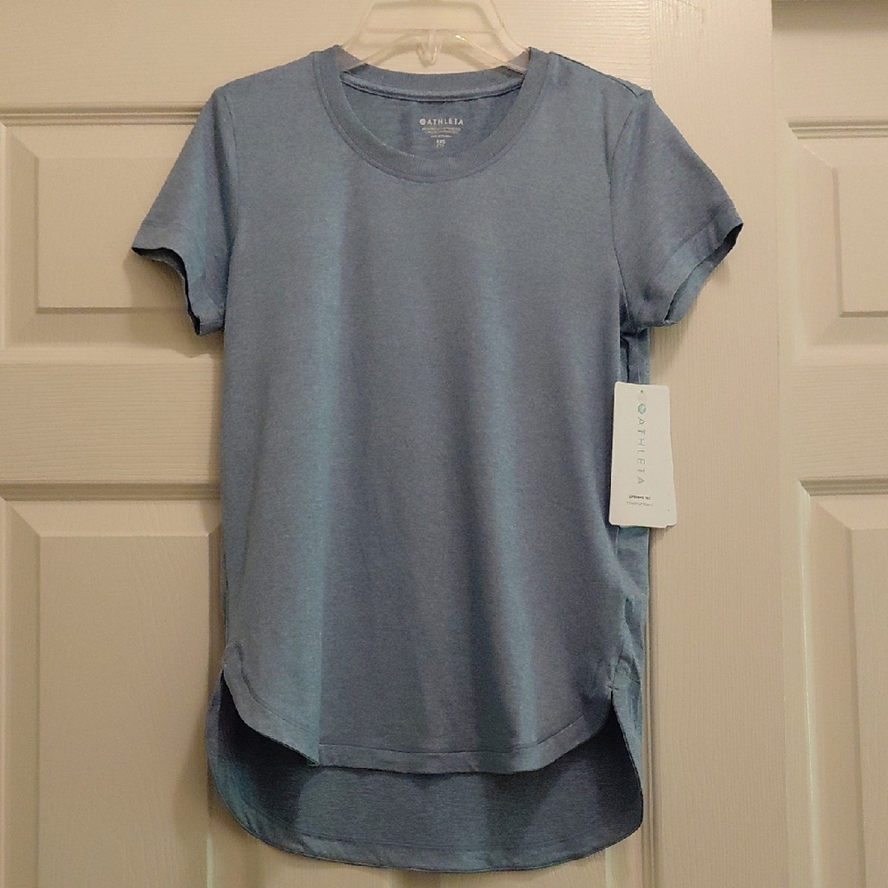 Athleta Blue Relaxed High Low Short Sleeve Tee